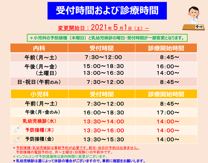 受付時間および診療時間