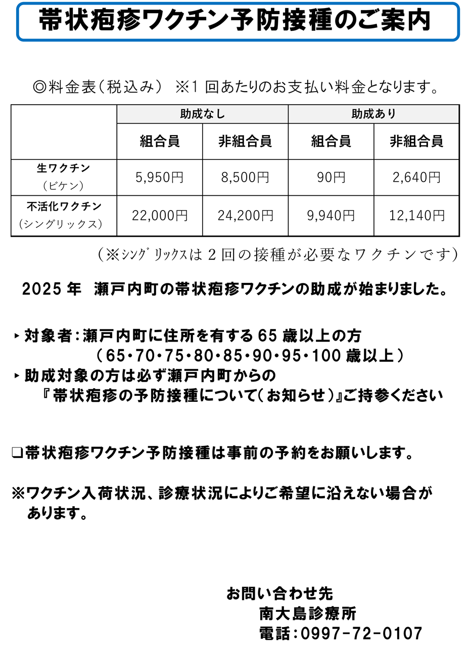 帯状疱疹ワクチン予防接種のご案内